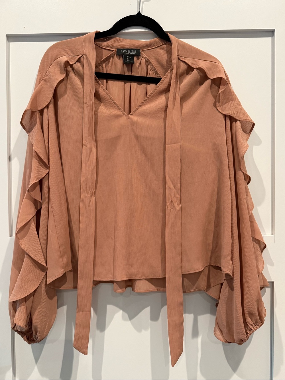 Rachel Zoe Dusty Rose Ruffle Tie-Neck Blouse